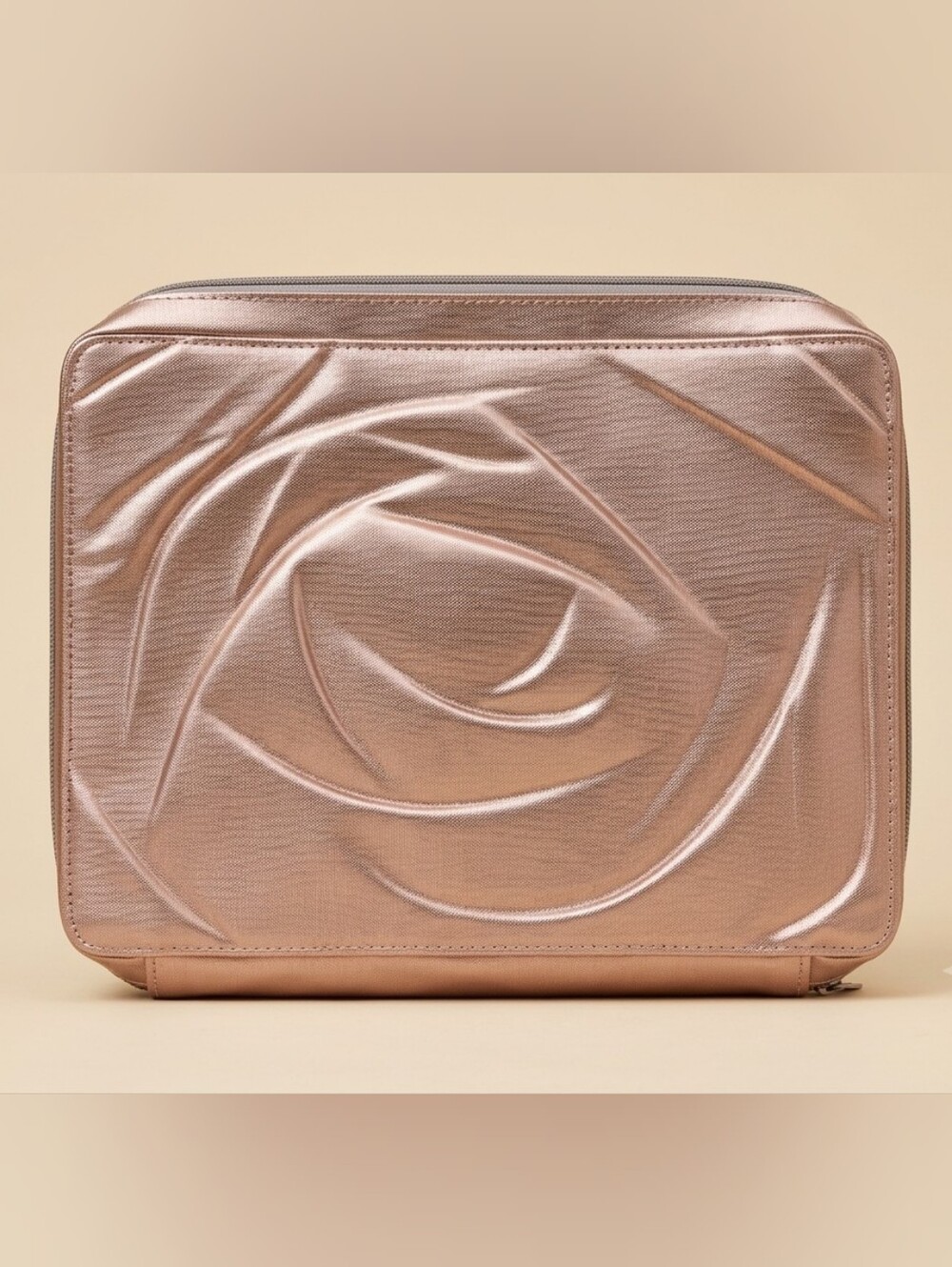 Lancome Metallic Rose Gold Cosmetic Case with Embossed Rose